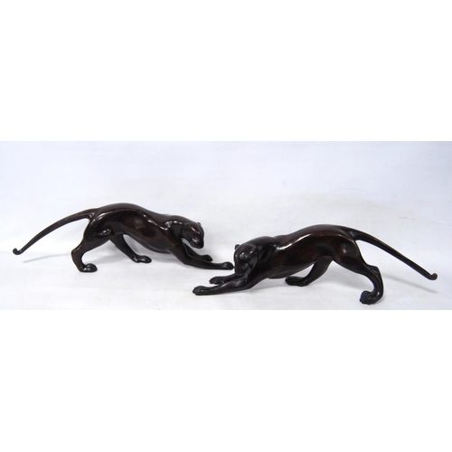 208 - Pair of patinated bronze figures of panthers in the manner of Chiparus, unsigned, 9.5cm high and 37c... 