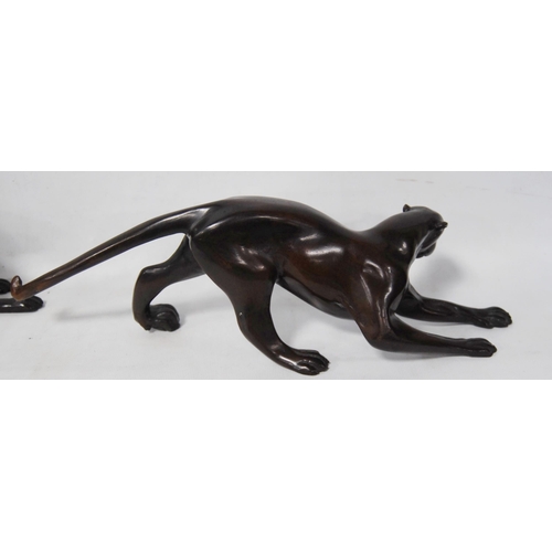 208 - Pair of patinated bronze figures of panthers in the manner of Chiparus, unsigned, 9.5cm high and 37c... 