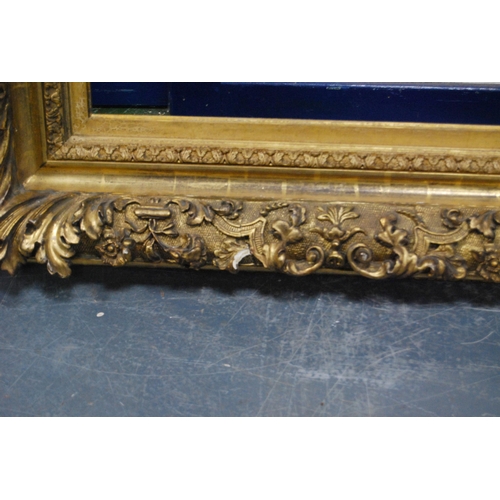 213 - 19th century ornate giltwood and gesso picture frame decorated all over with acanthus scrolls, apert... 