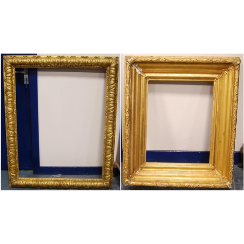 214 - 19th century giltwood and gesso picture frame, aperture 96cm x 74.5cm, overall 116cm x 96cm, and a s... 