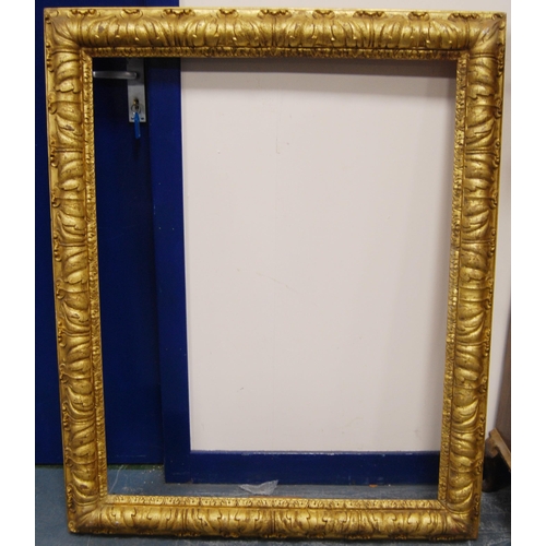 214 - 19th century giltwood and gesso picture frame, aperture 96cm x 74.5cm, overall 116cm x 96cm, and a s... 