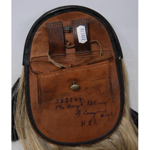 220 - Military interest: Early 20th century Scottish sporran with Royal Scots badge to the leather mount, ... 