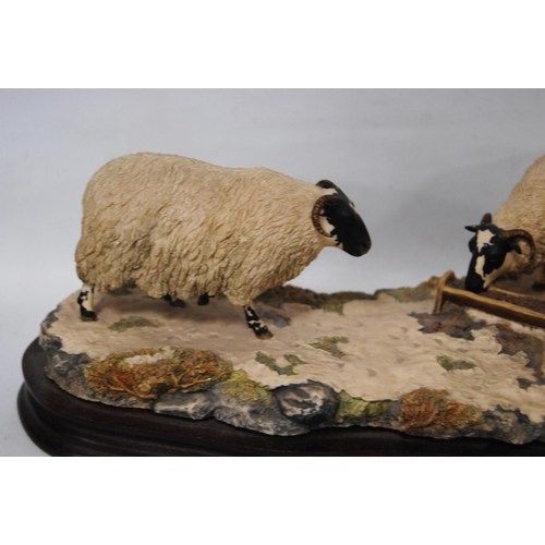 267 - Border Fine Arts group by Ray Ayres, 1988, modelled as two sheep and two lambs at a feeding trough, ... 