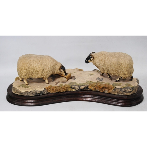 267 - Border Fine Arts group by Ray Ayres, 1988, modelled as two sheep and two lambs at a feeding trough, ... 