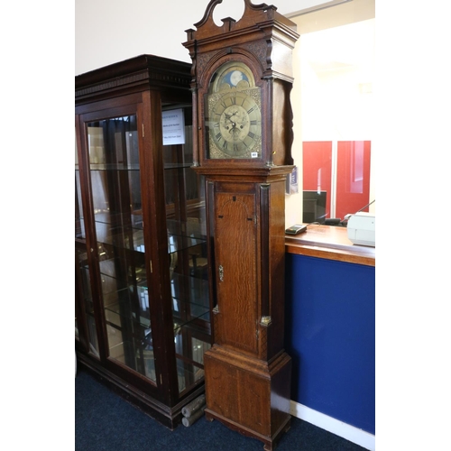 481 - Antique longcase Grandfather clock, the brass dial by Bagnall Dudley with rolling moon phase, subsid... 