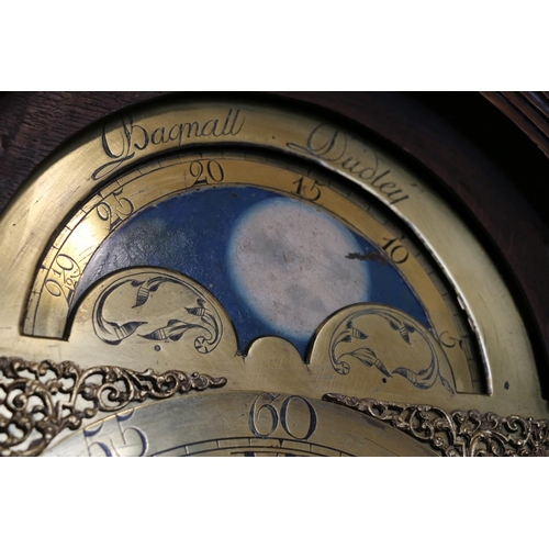 481 - Antique longcase Grandfather clock, the brass dial by Bagnall Dudley with rolling moon phase, subsid... 