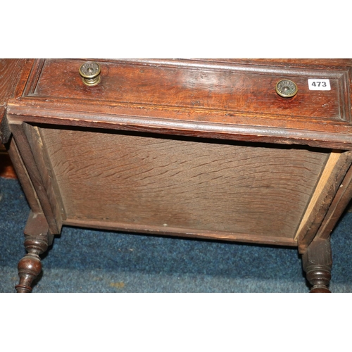 473 - An 18th century oak side table, the top with moulded edge over frieze drawer with later handles, rai... 