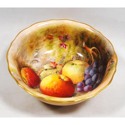 257 - Royal Worcester porcelain fruit bowl, signed Ricketts, c. early 20th century, decorated with hand-pa... 