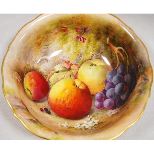 257 - Royal Worcester porcelain fruit bowl, signed Ricketts, c. early 20th century, decorated with hand-pa... 