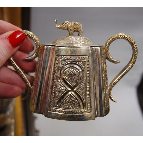 159 - Indian silver eleven-piece cabaret tea service, unmarked, comprising a pierced tray decorated with e... 