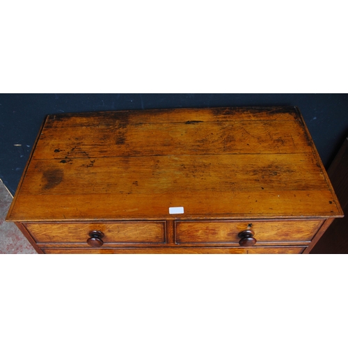 418 - Late Georgian stained wood chest of two short and three long graduated drawers, on bracket feet, 90c... 