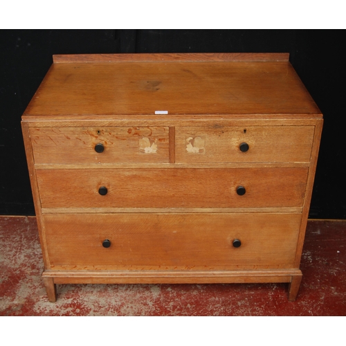 421 - 1920s oak chest of drawers in the manner of Heal's of London, with two short drawers, each with a ma... 