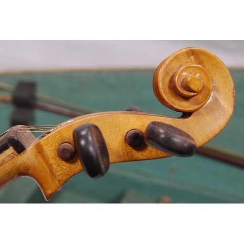 226 - Antique French violin, two-piece back, specimen wood finger board, stamped Aubert to the bridge, app... 