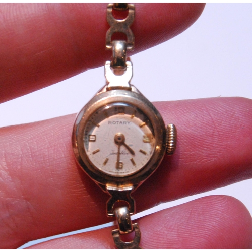 134 - Lady's Rotary 9ct gold wristwatch, the dial with baton markers, marked Incabloc, on flexible bracele... 