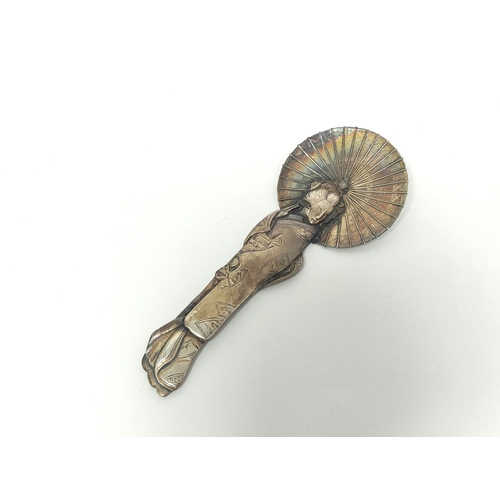13 - Japanese silver spoon modelled as a Geisha and a Chinese spoon. (2).