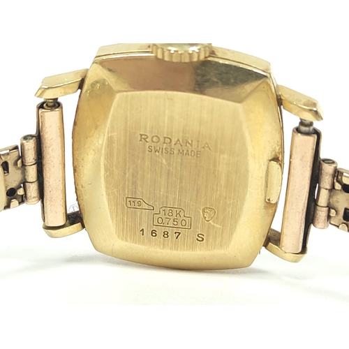 19 - Rodania lady's 18ct gold watch of rounded rectangular shape No 1687 on 9ct gold Excalibur bracelet.