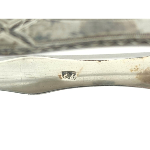 28 - Silver bright cut sugar tongs, initialled by Hester Bateman circa 1790.