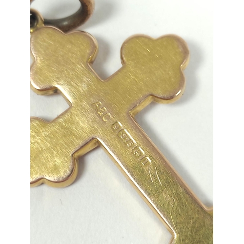 33 - Gold engraved cross and two medallions all 9ct. 12.7g.