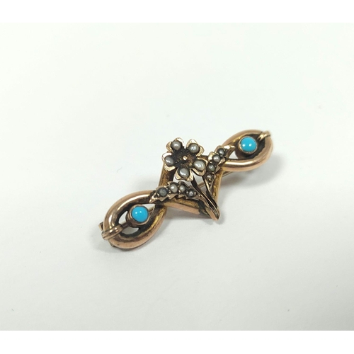 41 - Georgian coral brooch and another with turquoise and pearls, both gold.