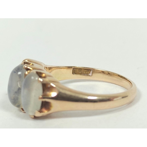 44 - Edwardian ring with three moonstones '15ct' Size 'O'