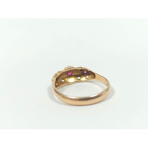 45 - 15ct gold ring with pearls and rubies 1910. Size 'O'