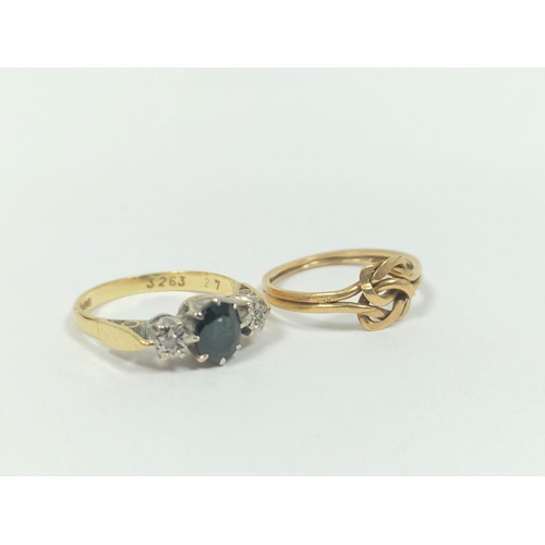 46 - Sapphire and diamond ring and another both 18ct gold. 4.7g