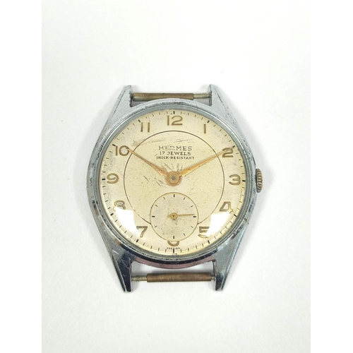 56 - Hermes gents watch in chrome and stainless steel, 33mm, no strap.