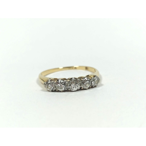 58 - Diamond five stone ring with graduated brilliants ,the largest approximately .15ct, gold, size 'O'