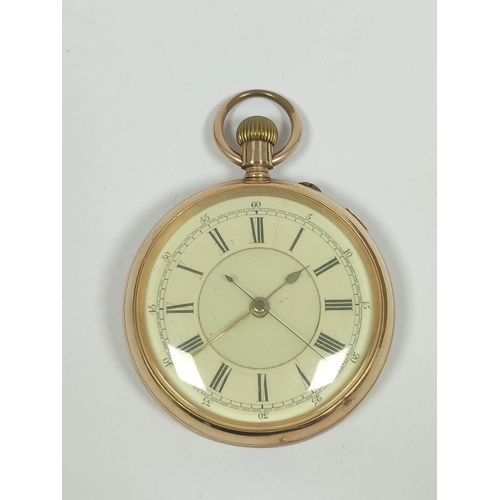 67 - Keyless lever stop watch, in rolled gold open face case. 56mm