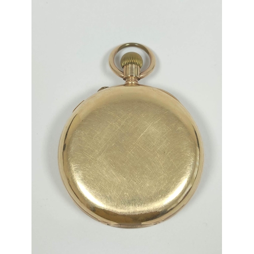 67 - Keyless lever stop watch, in rolled gold open face case. 56mm