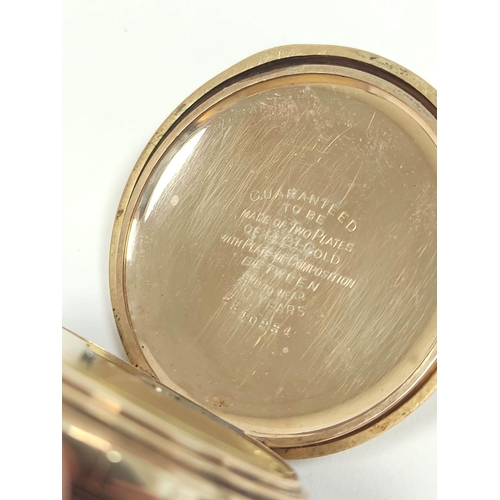 67 - Keyless lever stop watch, in rolled gold open face case. 56mm