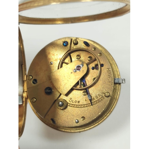 68 - Lever watch unsigned full plate with gold engraved dial and 18ct open face case 1868. 11g without mo... 