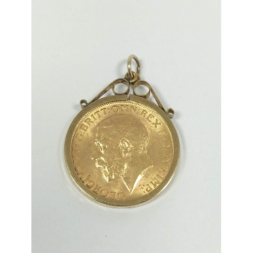 77 - Sovereign, 1913 in detachable 9ct pendant mount.