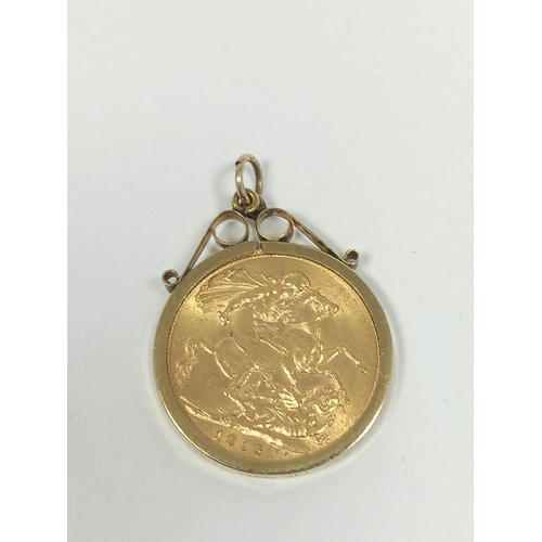 77 - Sovereign, 1913 in detachable 9ct pendant mount.