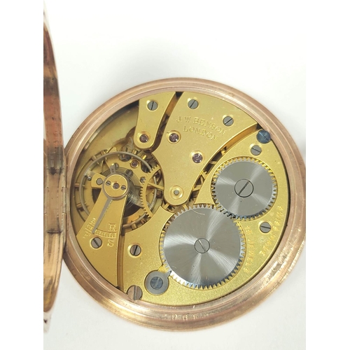 83 - Swiss keyless lever watch for Benson London, in 9ct gold, half hunter case, 1930