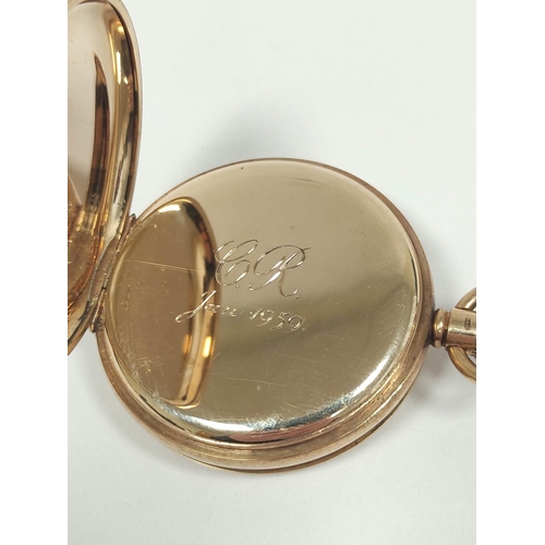 83 - Swiss keyless lever watch for Benson London, in 9ct gold, half hunter case, 1930