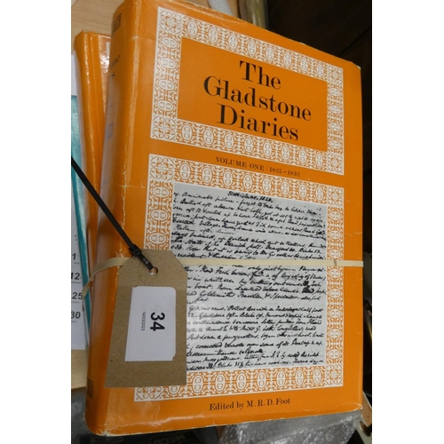 34 - Books. Foot M. R. D. (Ed). The Gladstone Diaries. 4 vols. Orig. cloth in d.w's. Ex lib., 1968-1974.