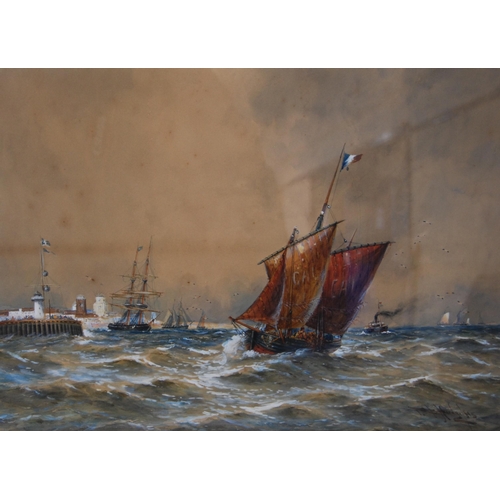 359 - Thomas Bush Hardy (British, 1872 - 1897)Shipping off CalaisSigned and dated 1895, watercolour, 37cm ... 