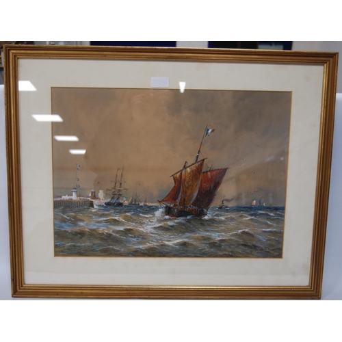 359 - Thomas Bush Hardy (British, 1872 - 1897)Shipping off CalaisSigned and dated 1895, watercolour, 37cm ... 