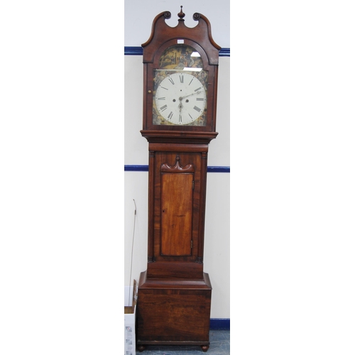 168 - 19th century mahogany eight day longcase clock, the 14in dial painted with historical figures from t... 