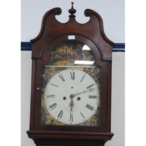 168 - 19th century mahogany eight day longcase clock, the 14in dial painted with historical figures from t... 