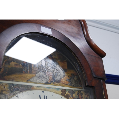 168 - 19th century mahogany eight day longcase clock, the 14in dial painted with historical figures from t... 