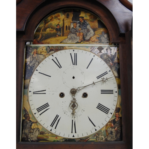 168 - 19th century mahogany eight day longcase clock, the 14in dial painted with historical figures from t... 