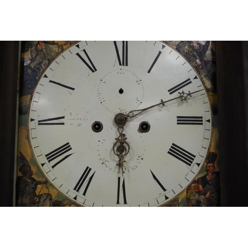 168 - 19th century mahogany eight day longcase clock, the 14in dial painted with historical figures from t... 