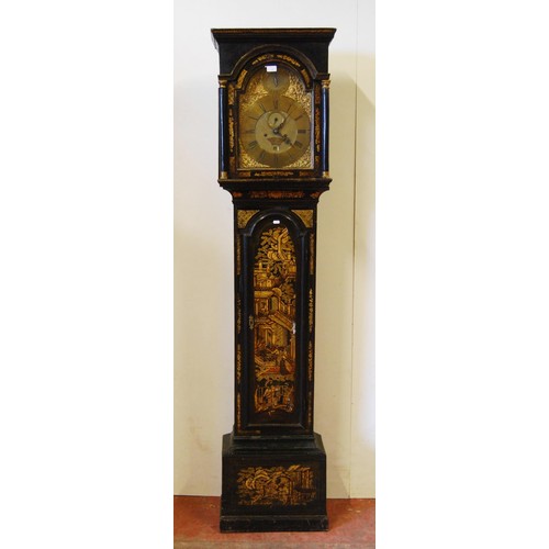 166 - Mid 18th century chinoiserie eight day longcase clock, the 12in dial signed Thos Utting, Yarmouth, w... 