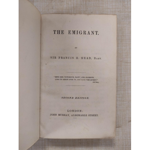 162 - HEAD SIR FRANCIS B.  The Emigrant (Canadian interest). Rebound half calf. 2nd ed., John Mu... 