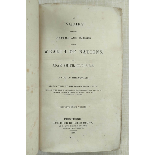 101 - SMITH ADAM.  An Inquiry into the Nature & Causes of the Wealth of Nations. 3 vols. Old red cloth... 