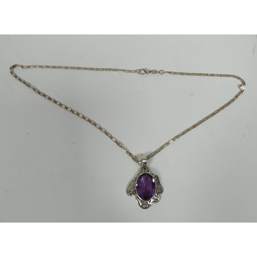 63 - Pink Kunzite pendant and another, amethyst both on silver necklets.