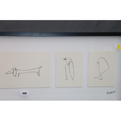 PICASSO, 'Flamingo, Pinguin, Sausage Dog, Chick, Horse', five prints of  animals framed as one, frame