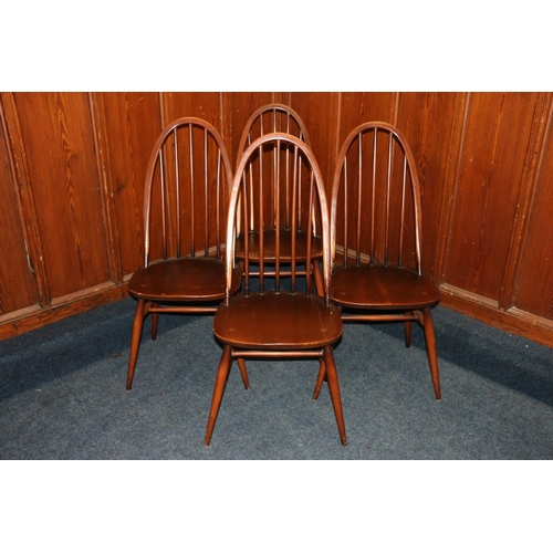 Set of four Ercol dining chairs, 96cm high.